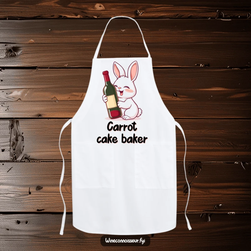 Funny apron with a giggling rabbit showing delight while sniffing a wine bottle, perfect for stylish and protected cooking.