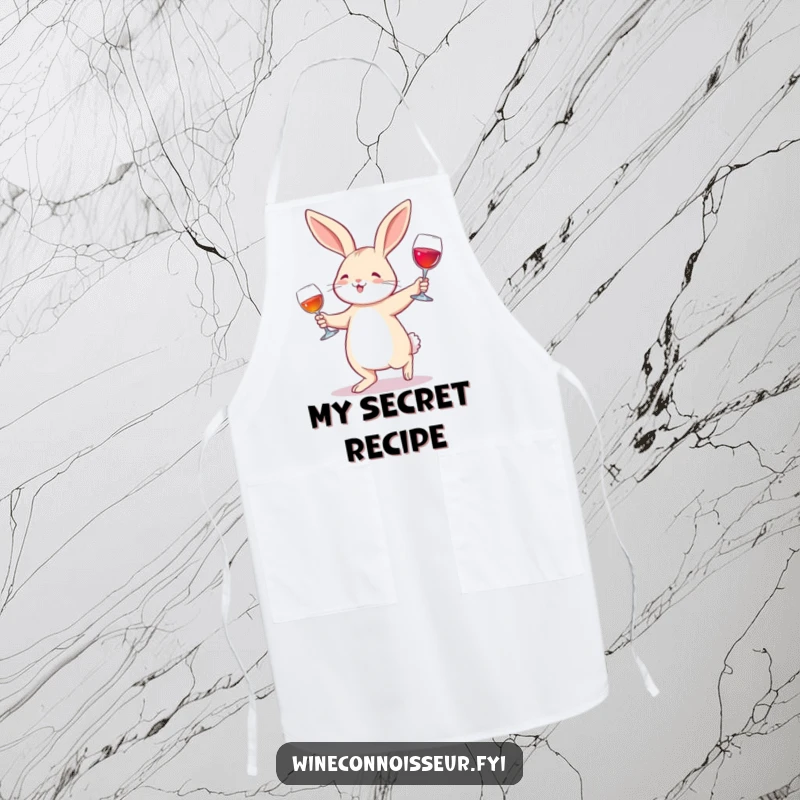 Funny Apron: A joyful rabbit waltzing with a wine glass, adding festive charm and humor to kitchen activities.