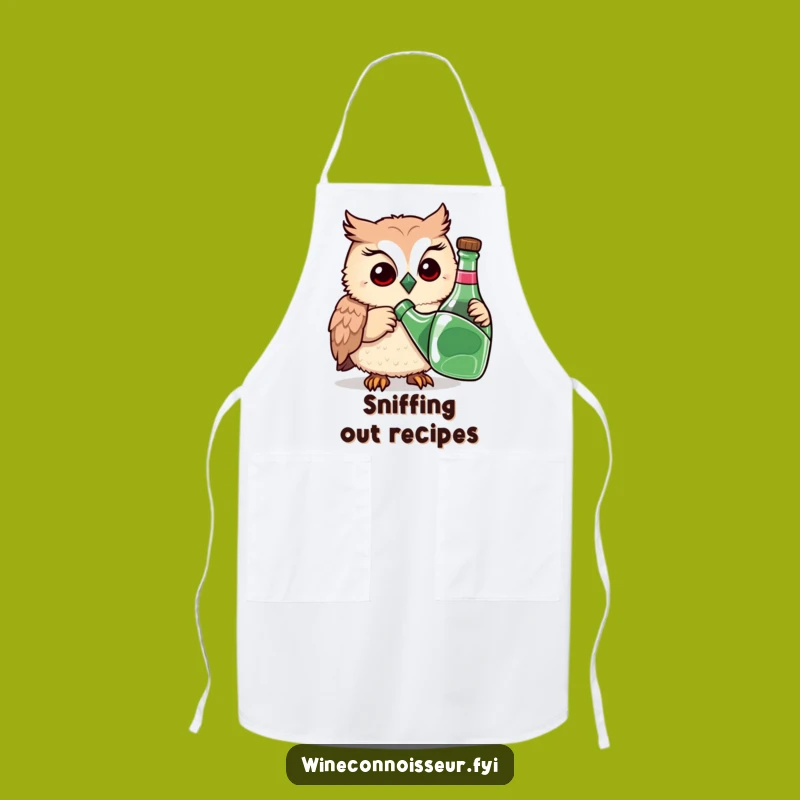 Funny Owl Sniffing Bottle Apron, Chef's Curious Kitchen Accessory Gift