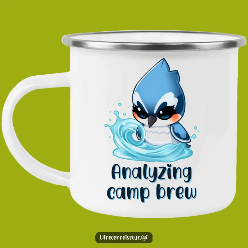 Funny Blue Jay Scientist Camping Mug: Determined Character Analyzing, Outdoor Gift
