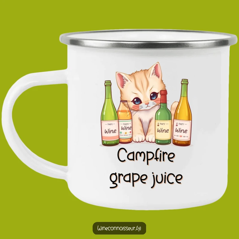 Funny Kitten Wine Labels Camping Mug - Adventure-Ready with a Curious Funny Gift Design
