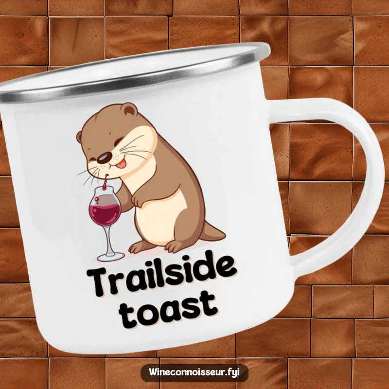 Funny Otter Camping Mug: A cute otter humorously tries to pour wine from a tiny decanter, ready for any outdoor escapade.