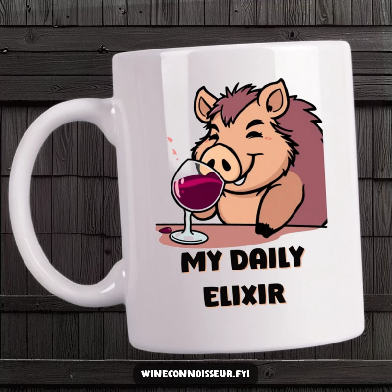 Funny boar mug featuring a jovial character contentedly sipping from a substantial wine goblet, perfect for humorous enjoyment.
