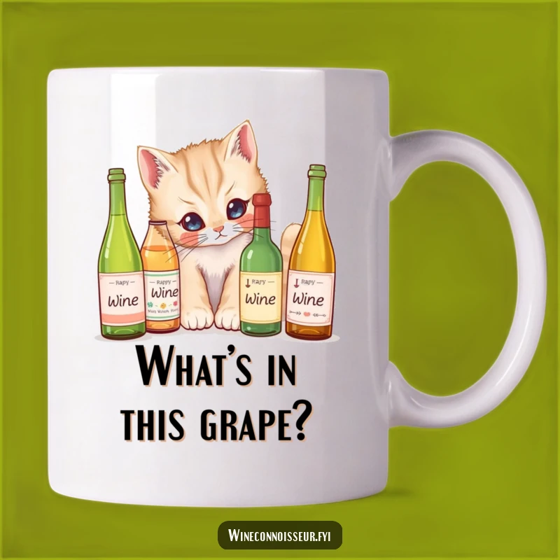 Funny Kitten Wine Labels Mug - Curious Feline Fun for a Hilarious Funny Gift
