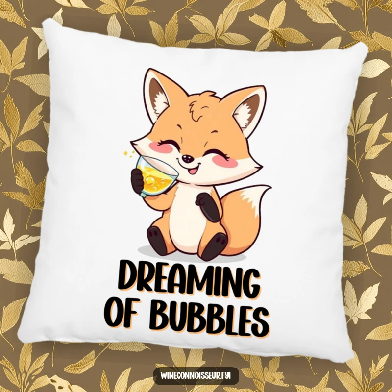 Funny pillow with a soft texture, showing a sophisticated fox character swirling a drink, designed for comfort and elegance.