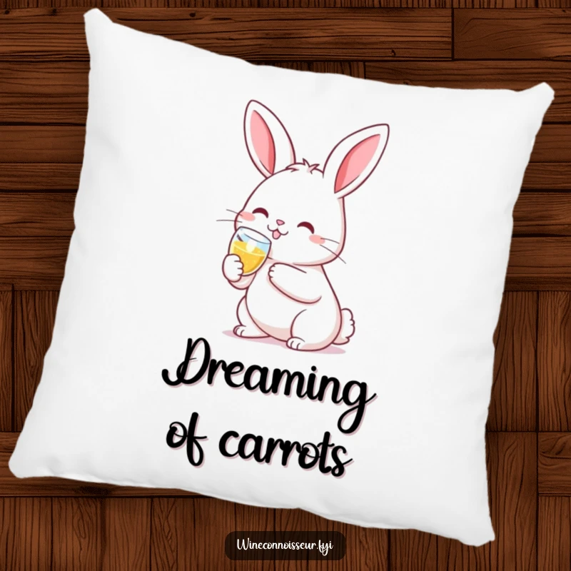 Soft and funny pillow showcasing a smiling kawaii rabbit clinking a tiny champagne flute, perfect for cute and cozy decor.