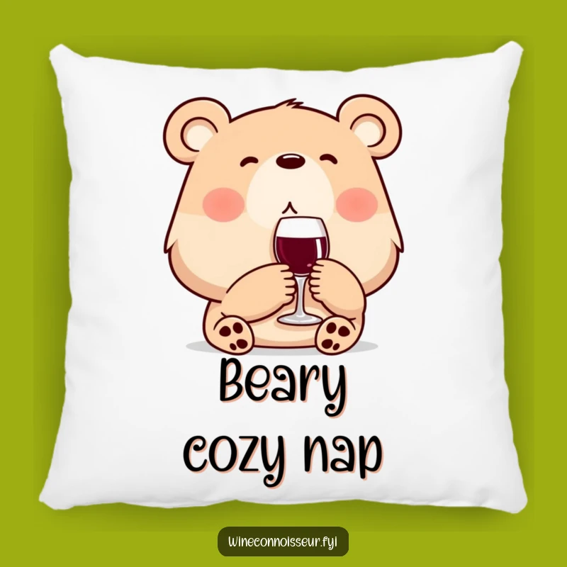 Funny Cozy Wine Bear Pillow: Content Character Relaxation Gift