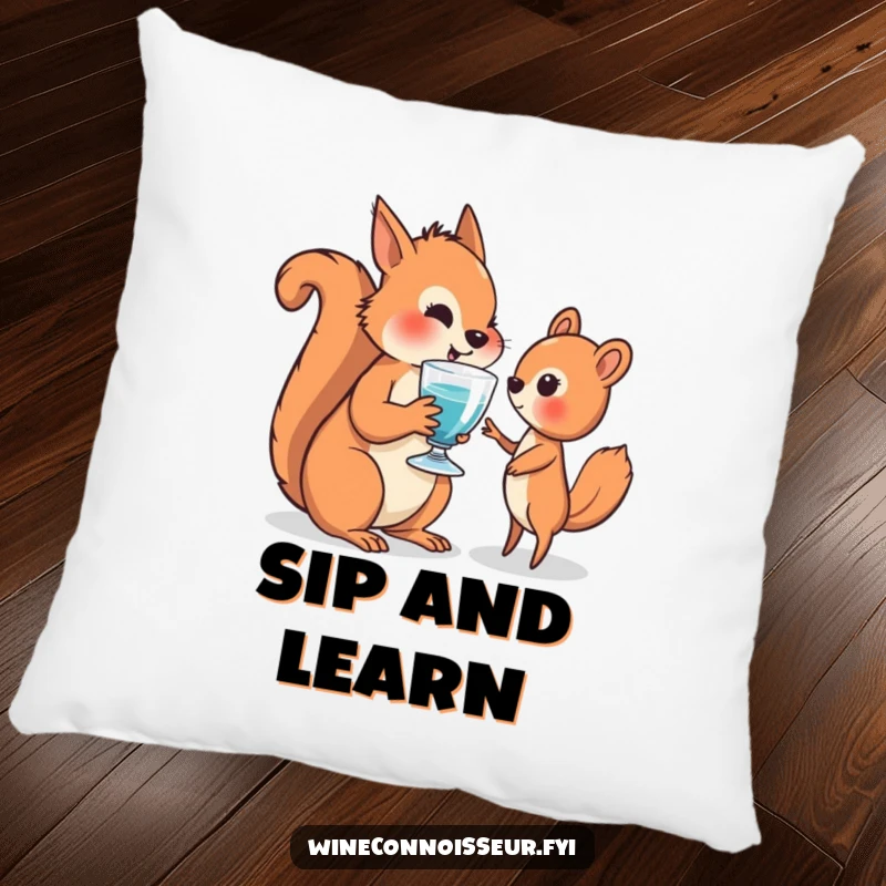 Funny pillow featuring a wise squirrel offering a glass, perfect for adding a touch of gentle humor and comfort.