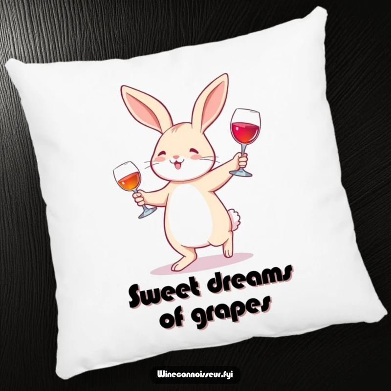 Funny Pillow: A joyful rabbit waltzing with a wine glass, adding comfort and a dose of whimsical cheer to any space.