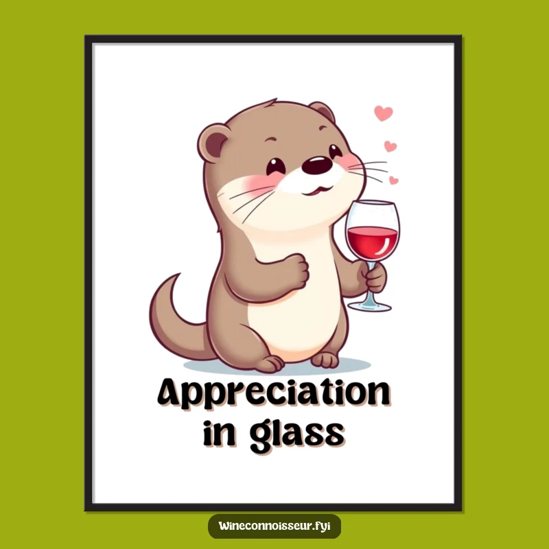 Funny Otter Wine Digital Print: Instant Kawaii Elegance, Perfect Art Gift