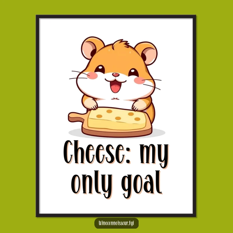 Funny Kawaii Hamster Cheese Board Digital Art Print - Instant Download for Humorous Decor