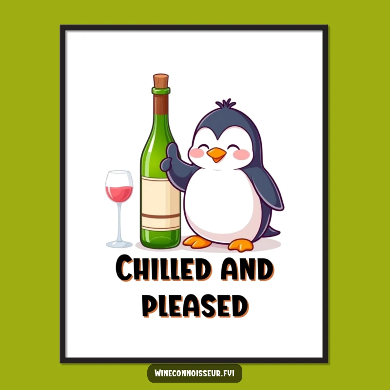 Funny Penguin Thumbs Up Wine Digital Art Print - Instant Cheerful Decor for a Funny Gift