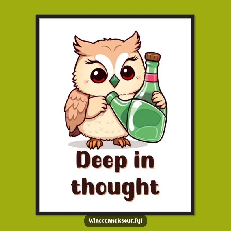 Funny Owl Sniffing Bottle Digital Art, Instant Wise Wall Decor Print Gift