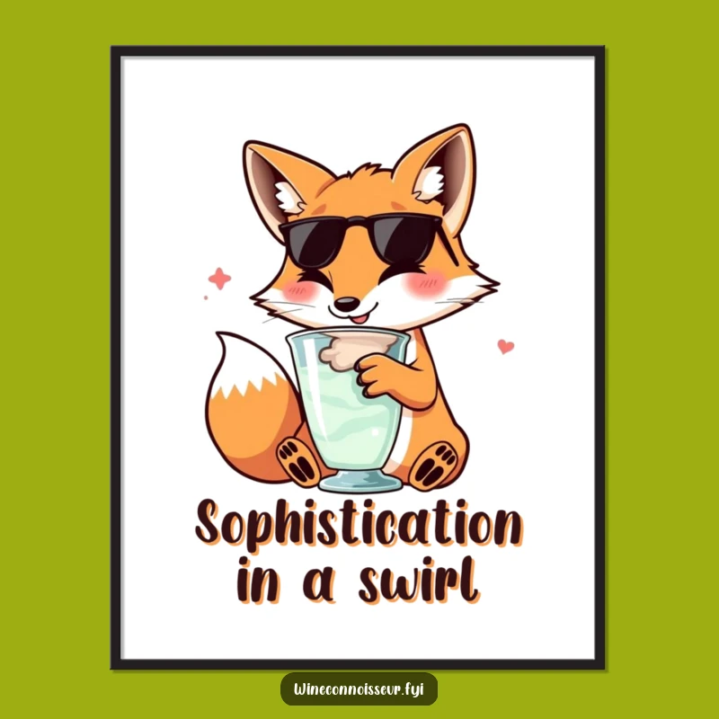 Funny Fox Wine Digital Print: Instant Kawaii Class, Perfect Art Gift
