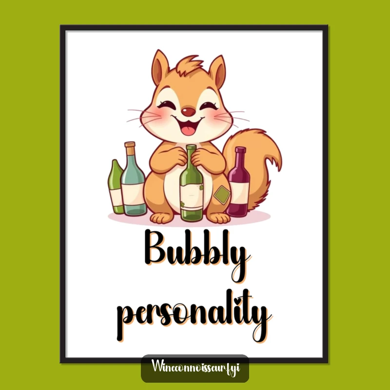 Funny Squirrel Wine Digital Print: Instant Downloadable Art for Whimsical Decor