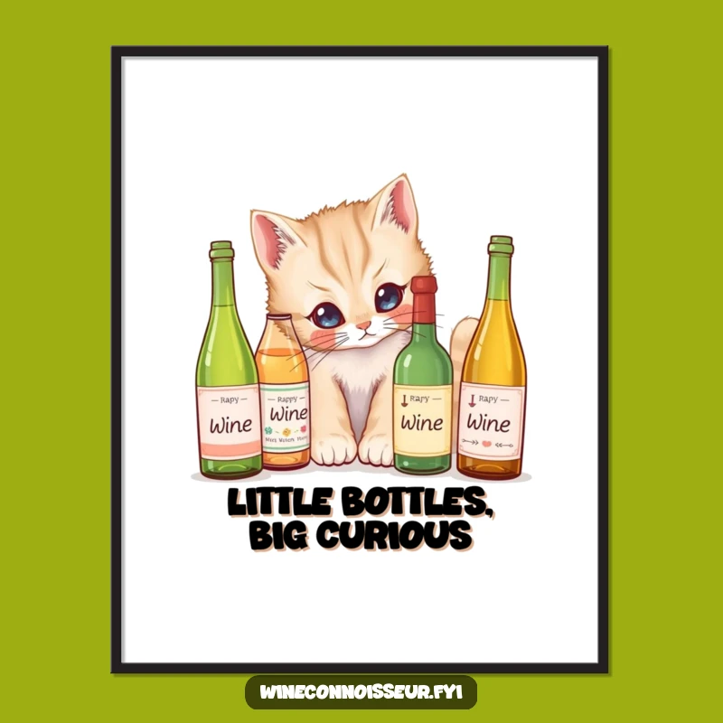 Funny Kitten Wine Labels Digital Art Print - Instant Cute Decor for a Funny Gift
