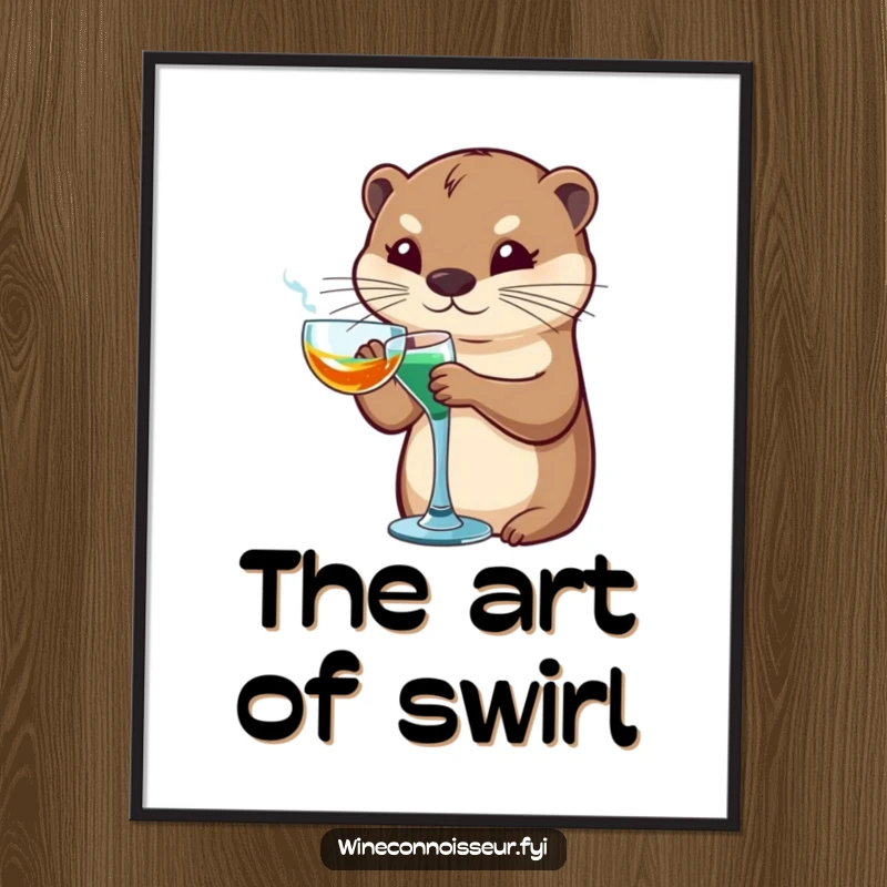 Funny otter digital art print of a sophisticated otter character artfully swirling a glass, ideal for elegant and witty decor.