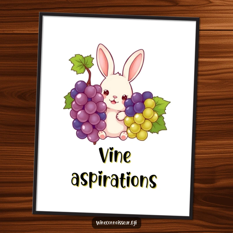 Funny rabbit peeking from grapes, a digital art print bursting with humor and charm, perfect for a funny gift.