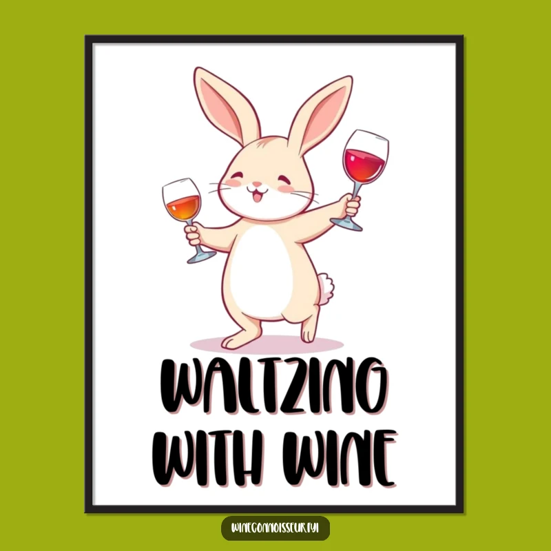 Funny Rabbit Wine Glass Waltz Digital Art Print - Instant Joyful Decor for a Funny Gift