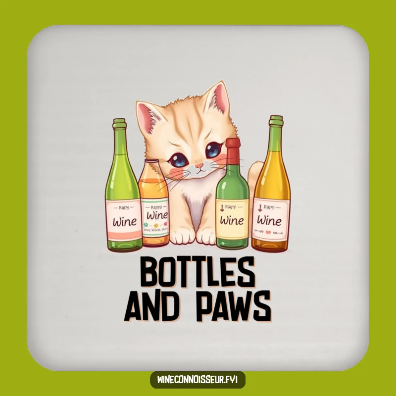 Funny Kitten Wine Labels Drink Coaster - Protect Surfaces with this Adorable Funny Gift