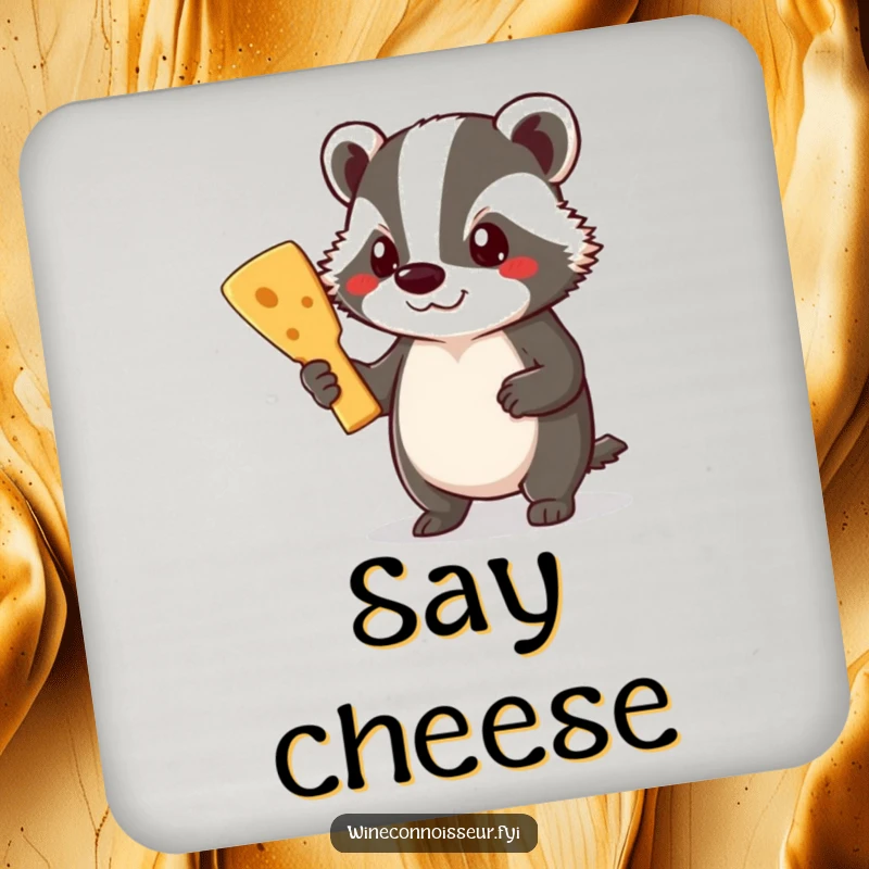 Funny Badger Coaster: A proud badger holds a cheese board, protecting surfaces with gourmet charm and humor.