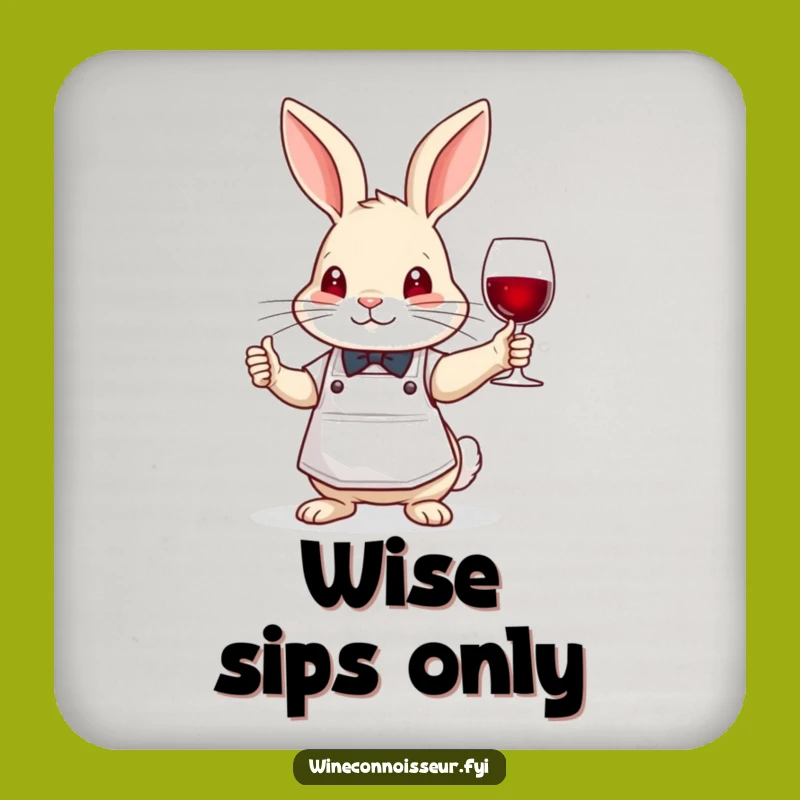 Funny Brave Rabbit Sommelier Coaster - Bunny Wine Taster Drink Gift