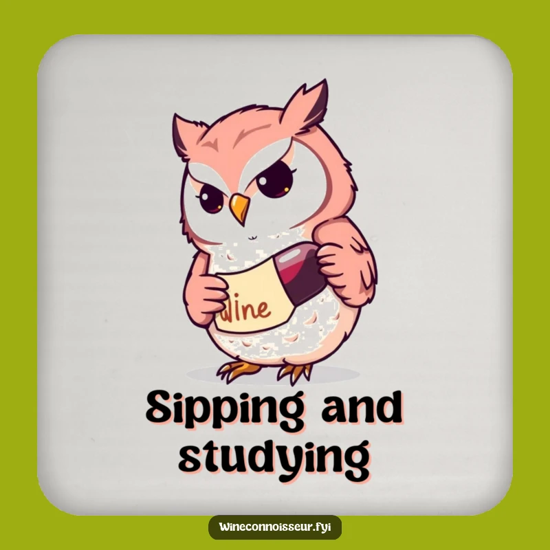 Funny Kawaii Owl Wine Coaster: Determined Scholar, Intellectual Surface Protection Gift