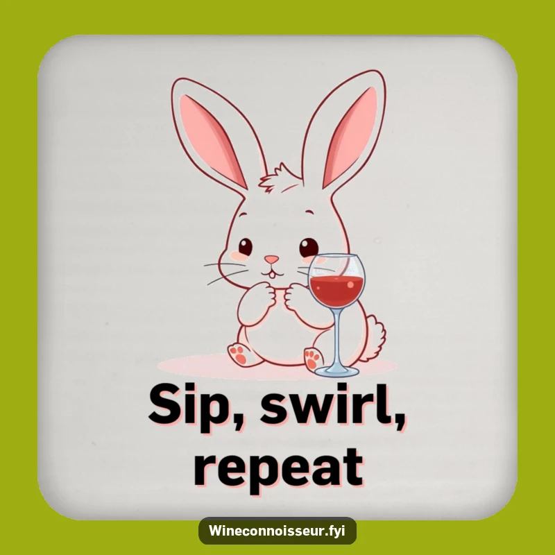 Set of Funny Kawaii Rabbit Wine Pairing Coasters - Protect Surfaces Hilariously