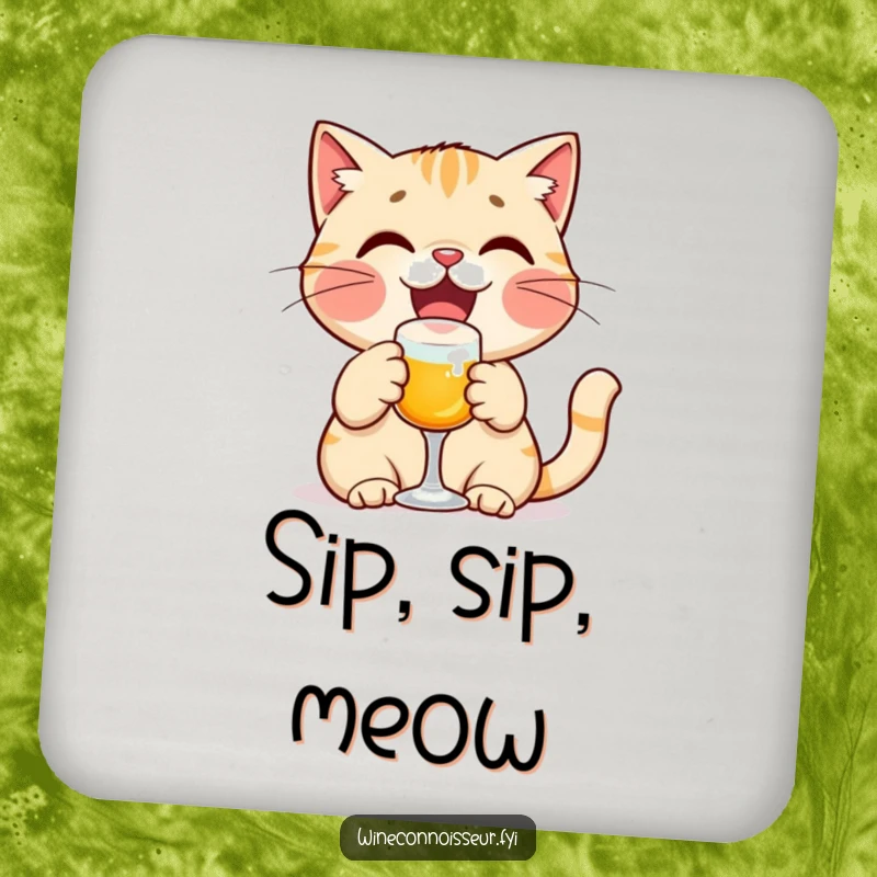 Funny cat drink coasters with a delighted cat character toasting, bringing a celebratory and protective touch to tables.