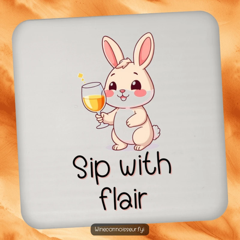Funny drink coasters featuring a smiling rabbit character holding a wine glass with a flourish, adding elegant humor to drinks.