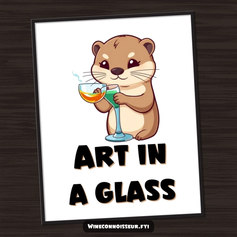 Funny otter poster displaying a sophisticated otter character artfully swirling a glass, adding elegant and witty charm to walls.
