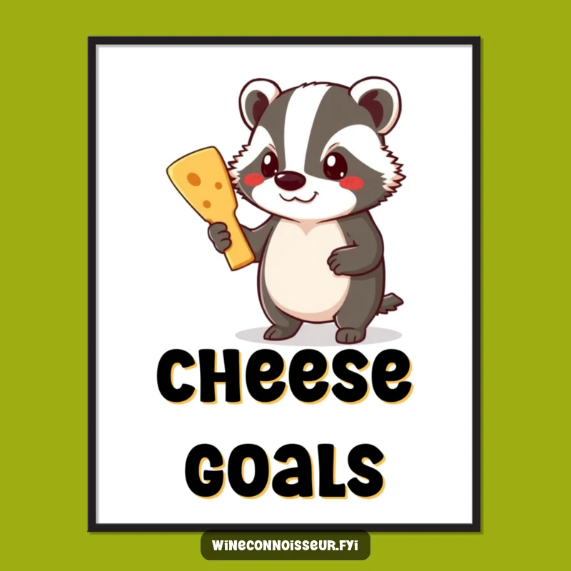 Funny Badger Cheese Art Poster: Gourmet Decor for Cheese Lovers
