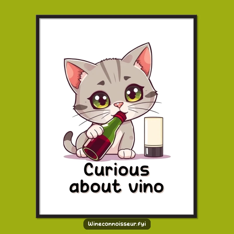 Funny Curious Cat Wine Poster - Intense Sniff Art Perfect Funny Gift