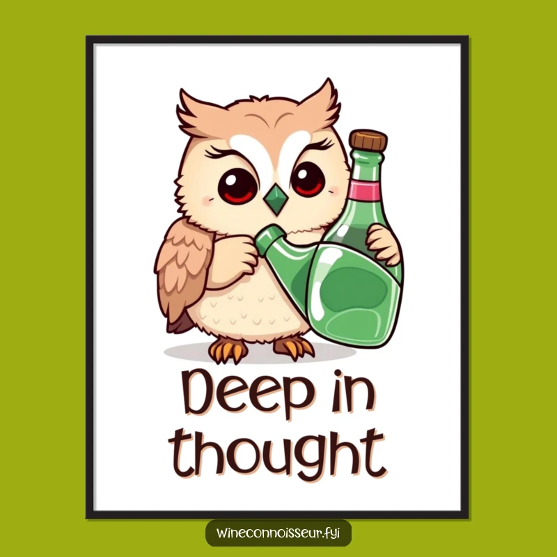 Funny Owl Sniffing Bottle Poster, Whimsical Detective Art Print Gift