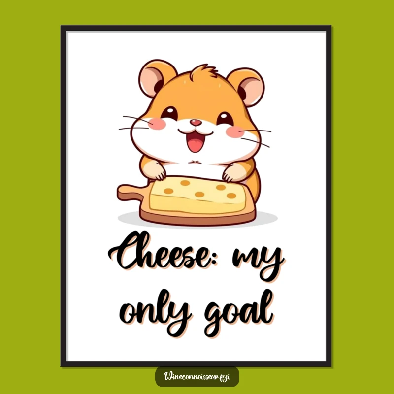 Funny Kawaii Hamster Cheese Board Poster - Delightful Wall Art and Humorous Gift