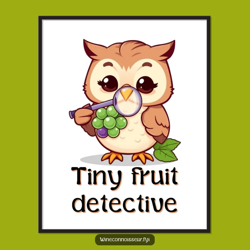 Funny Owl Grape Detective Poster - Whimsical Wall Art for Amusing Spaces