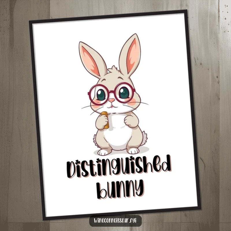 Funny rabbit with a monocle examining a cork poster, adding a touch of witty sophistication and humor to any space.