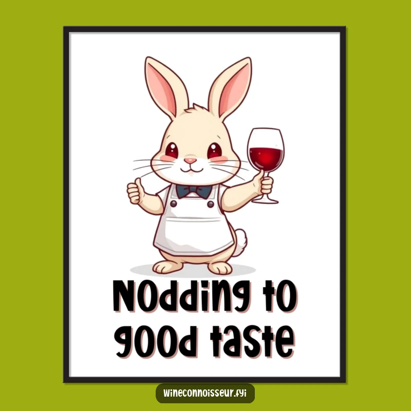 Funny Brave Rabbit Sommelier Poster - Bunny Wine Taster Wall Art Gift
