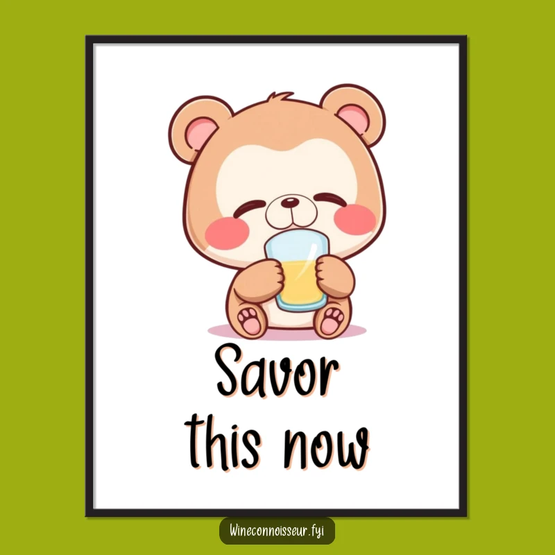 Funny Bear Sipping Poster - Joyful Bear Art, Relaxation Decor