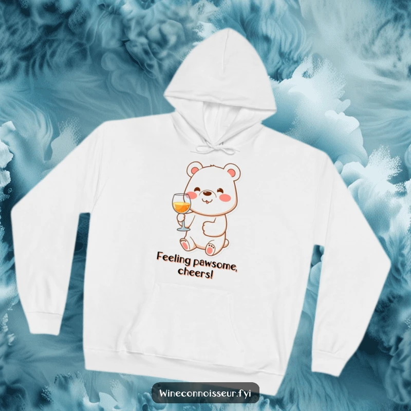 Warm and funny hoodie featuring a happy bear holding a wine glass with its paw, spreading warmth and humor.