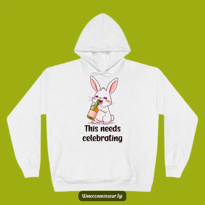Funny Rabbit Uncorking Hoodie - Cozy Party Wear, Hilarious Gift for Celebrators