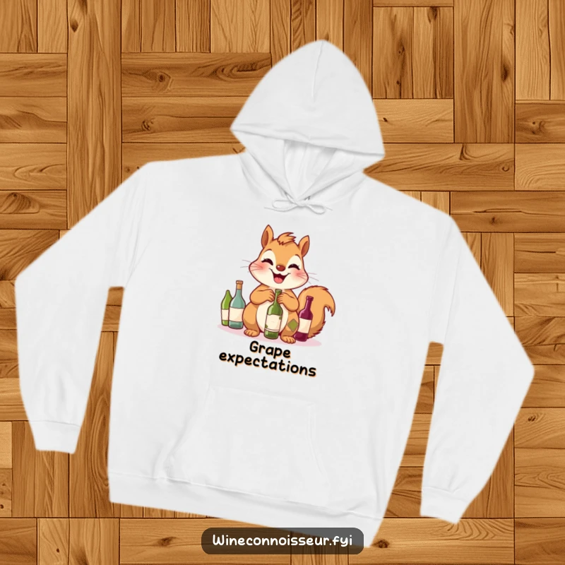Funny Squirrel Hoodie: A giggling squirrel happily shows off its collection of miniature wine bottles, radiating cozy charm.
