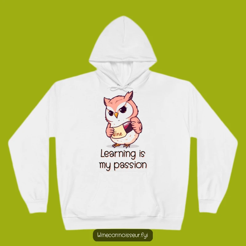 Funny Kawaii Owl Wine Hoodie: Cozy Determined Scholar, Warm Intellectual Gift