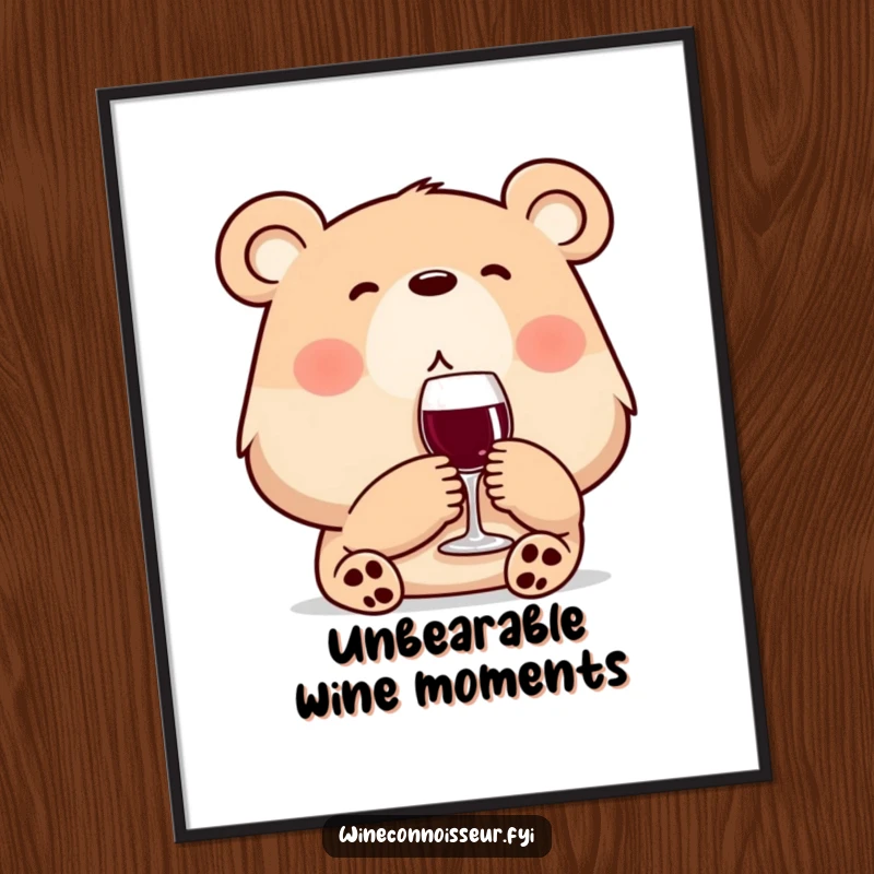 Funny Free Printable content bear enjoying wine, sophisticated downloadable wall art, perfect for home decor.