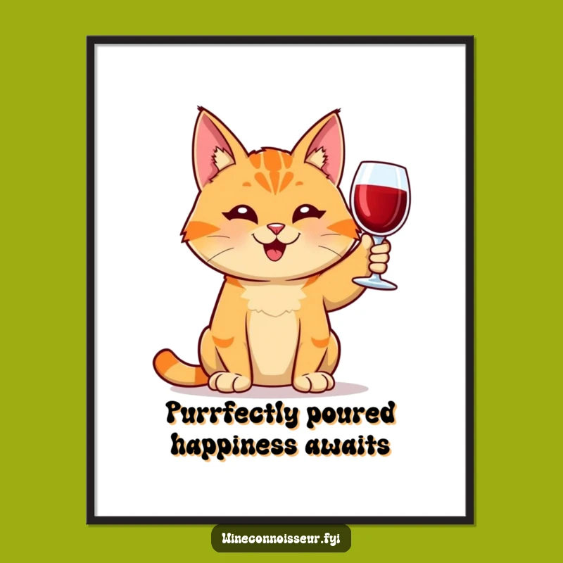 Free Printable Wall Art: Funny Tabby Cat Grinning with Wine - Downloadable Decor
