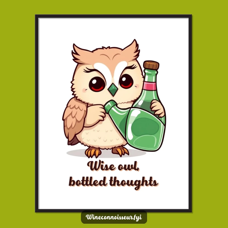 Free Printable Wall Art: Owl Sniffing Bottle Funny Decor Downloadable
