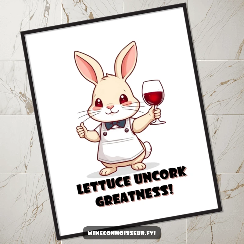 Funny Free Printable Wall Art: A brave rabbit in a sommelier apron nods wisely, offering a discerning and humorous artistic statement.