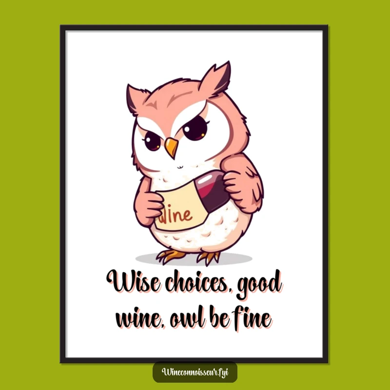 Funny Free Printable Owl Wine Art: Kawaii Downloadable Wall Decor for Wine Bars
