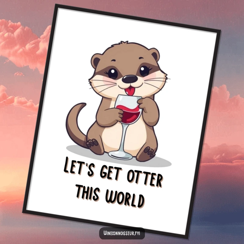 Funny Free Printable Wall Art: Playful otter swirling wine in a small glass, delightful and sophisticated art.
