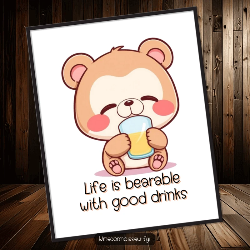 Funny Free Printable Wall Art: A joyful bear with eyes closed, blissfully savoring a sip of something delicious.